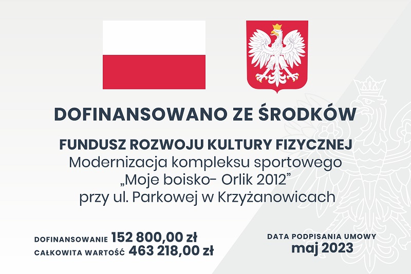 Obraz przedstawiający Modernizacja kompleksu sportowego „moje boisko - Orlik 2012” przy ul. Parkowej w Krzyżanowicach