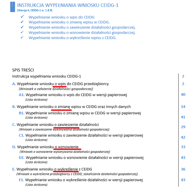 Obraz przedstawiający Informację dot. wypełniania wniosków CEIDG-1