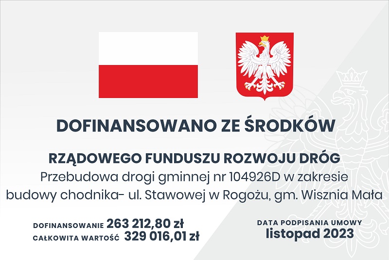 Obraz przedstawiający Przebudowa drogi gminnej nr 104926D w zakresie budowy chodnika- ul. Stawowej w Rogożu, gm. Wisznia Mała