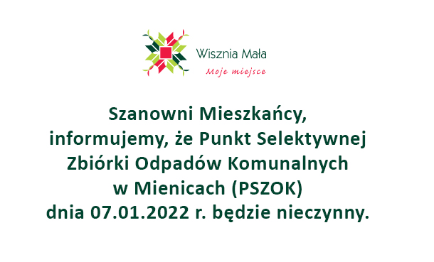 Obraz przedstawiający PSZOK dnia 07.01.2022 r. będzie nieczynny