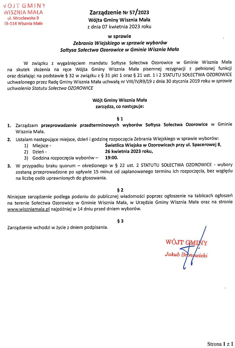 Obraz przedstawiający Uwaga - przedterminowe wybory Sołtysa Sołectwa Ozorowice