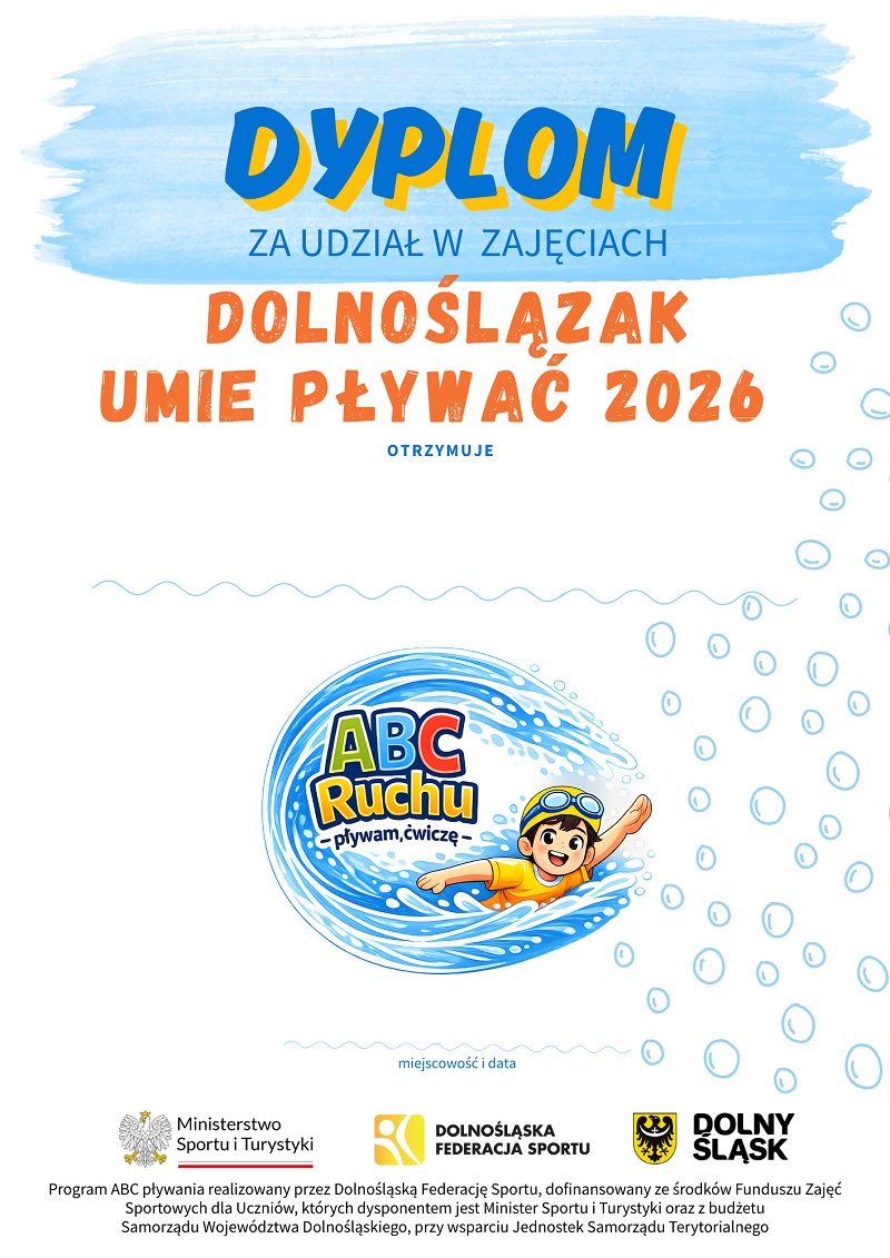 Obraz przedstawiający PROJEKT ZAJĘĆ SPORTOWYCH UKIERUNKOWANY NA NAUKĘ PŁYWANIA „ABC RUCHU pływam - ćwiczę” W ROKU 2026