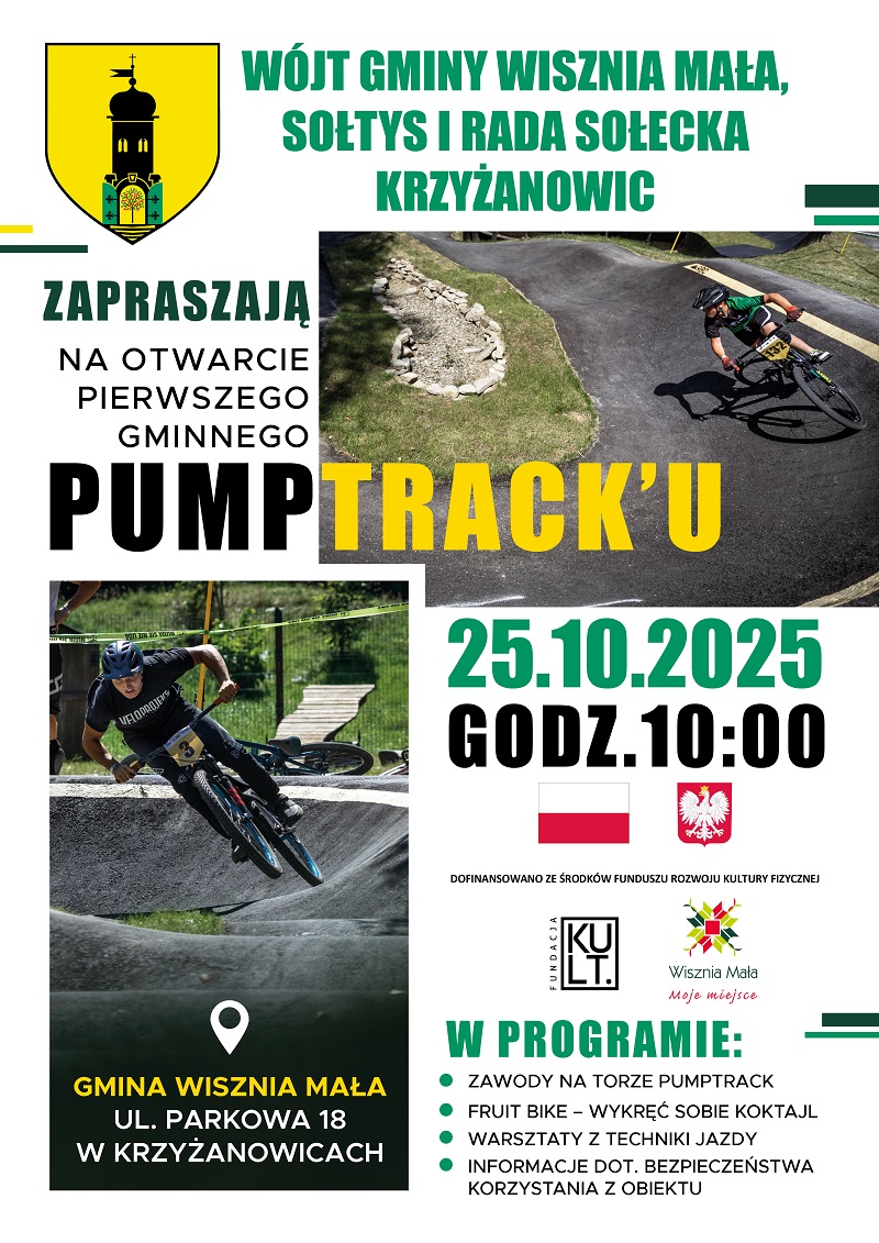 Obraz przedstawiający 25 października otwarcie pumptracka w Krzyżanowicach!
